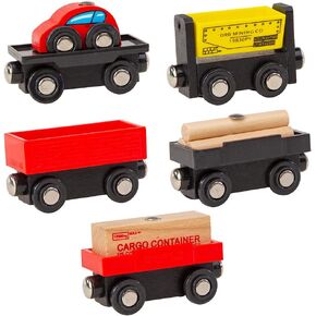 Toys 5 Cargo Train Car Set for Wooden Railway Fits Thomas The Tank Engine Chuggington Brio