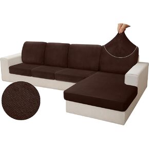 Arfntevss Velvet Striped Sectional Couch Covers L Shape Sofa Cushion Covers with Chaise Stretch Seat Slipcover Anti-Slip Magic Soft Protector (2 Seat Covers 3 Backrest Cover 1 Chaise, Dark Gray)