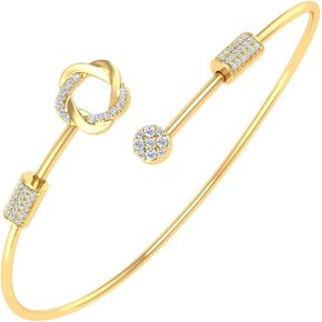 FINEROCK 1/5 Carat Diamond Floral Bangle Bracelet in 10K Gold and Steel