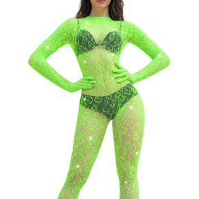 Women's Sexy Rhinestone Leopard Backless Mesh Jumpsuit One Size Fits All
