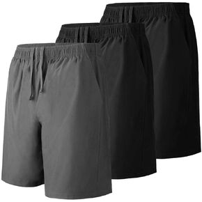 Dry-Fit Shorts for Men Pack,7 Inch Mens Quick Dry Shorts,Men's Athletic Shorts with Zipper Pockets,Fits Summer Hiking