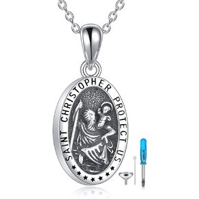 YFN St Christopher Medal Necklace Sterling Silver Medallion Travel Protection Pendant Necklace