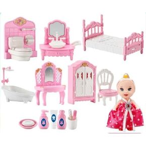 15Pcs Mini Dollhouse Bathroom and Bedroom Furniture Set Miniature Dollhouse Accessories Kit 1:12 Scale in Kuwait