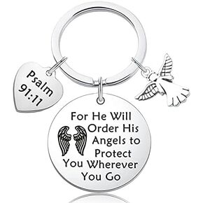 Bible Verse Keychain for He Will Order His Angels to Protect You Wherever You Go Religious Jewelry Christian Gift