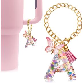 Letter Charm Accessories for Stanley Cup with Handle, Cute Initial Letter A Keychain Handle Charm with Butterfly for Stanley Tumbler for Women Girls