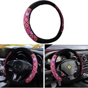 Colorful Bohemian Steering Wheel Covers for Car,Car Steering Wheel Cover for Women with Spandex Elastic Perspiration and Breathable Universal 15 Inch Auto Car Steering Wheel Cover (Blue)
