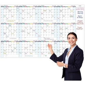 تقويم مسح جاف كبير للجدار - مسح جاف لتقويم الحائط السنوي، 57.9 بوصة × 37 بوصة، تقويم غير مؤرخ لمدة 12 شهرًا، منظم مهام مصفح قابل لإعادة الاستخدام in Kuwait