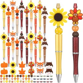 Ctosree 36 Sets Beadable Pens DIY Cute Animal Silicone Beads Beadable Pen Bead Ballpoint Pen Black Ink Bulk School Gift Pen for Office School Kid Students Halloween Thanksgiving Gift