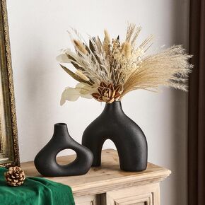 Black and White Ceramic Vase Set of 2 Modern Vase for Home Decor Round Hollow Vase Minimalist Decorative Vase for Table Centerpiece Wedding Dining Living Room Office House Entryway Table Decoration