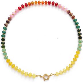 MIFYNN Natural Stone Beaded Necklace for Women Boho Rainbow Charm Necklace Colorful Beads Choker Necklace Summer Beach Surfer Necklace Jewelry Gift