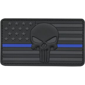 Skull America Flag PVC Patch (Blue Line,Blackout Subdued)