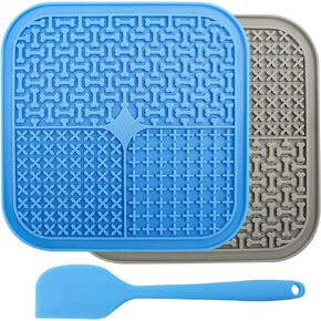 Lick Mat for Dogs and Cats, Slow Feeder Mat, with Suction Cups Silicone Pad, Peanut Butter Snacks Lick Pads, Pet Friendly, Relieve Anxiety, Training Mat, Calms, 2 Pack (Blue+Gray)