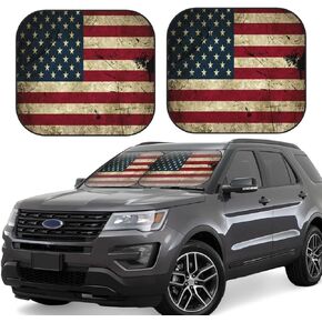 American Flag Windshield Sun Shade Foldable 2pcs Car Front Window Sunshade Blocks UV Rays Portable Sun Visor Sun Shield Car Interior Accessiores Universal for Women Men