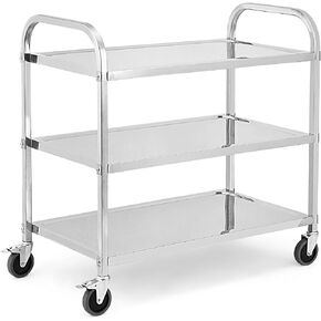 3 Tier Heavy Duty Trolley Rolling Cart, Stainless Steel Utility Cart with Handle and Locking Wheels, for Kitchen, Restaurant, Hospital, Laboratory and Home, 32.7" x 15.7" x 29.5", 220Lbs