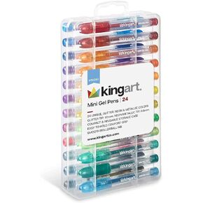 KINGART 401-24 Mini Neon, Metallic & Glitter Rollerball Gel Pens, 24 Fun-size Colors, Great for All Ages, Writing, Coloring, Doodling, Scrapbooking, Journaling & More