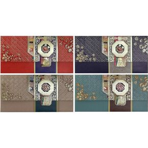 4 Pattens 4 Pcs Money Envelope (Pack of 4) 6.6"" x 3.4"" Korean Traditional Gold-Embossed Envelopes for Money Gift, New Year, Birthday, Wedding, Small Accessory.