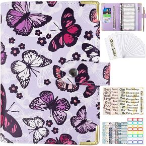 A6 Budget Binder with Zippered Envelopes,Budget Book with Cash Envelopes,Premium PU Leather Money Clip for BudgEting and Saving Money (A6, Black Daisy)