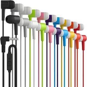 Maeline Bulk Earbuds 10 Pack in-Ear Stereo Headphones for School Classroom, Library, Travel, Gym, Tangle-Free in-Line Microphone Earbuds for Phones, Tablets, Laptops, Computer 3.5mm Jack, Multi Color