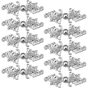 Cloak Clasp Fasteners, 10 Pairs Vintage Cape Sew On Hooks and Eyes Clasps Swirl Leaf Shape Cardigan Clips for Clothing Sweater Shawl, White Nickel(Style 2)