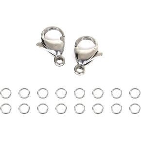 30PCS 12mm Silver Plated Stainless Steel Lobster Claw Clasps with 60 PCS 5mm Jump Rings Closures Set for Chain Necklace Bracelet DIY Jewelry Keychain Crafts Fastener Hook Making