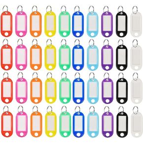 200 PCS Plastic Key Labels Tags, 10 Colors Key Ring Tags with Split Key Ring, Blank Name Tag, Clear Label Window Protective Films, Key ID Tags for Luggage.