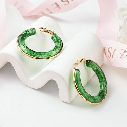 Acrylic Hoop Earrings for Women Tortoise Resin Earrings Fashion Colorful Bohemia Statement Dangle Earring Studs in Kuwait