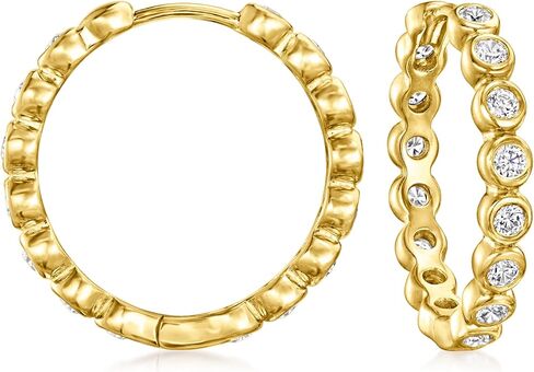 Ross-Simons 0.60 ct. t.w. Bezel-Set CZ Hoop Earrings in 18kt Gold Over Sterling in Saudi Arabia