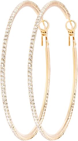 18K Gold Plated Large Rhinestone Hoop Earrings for Women - Women’s Simulated Diamond Big Circle Hoop Earrings, 40/50/60mm Round Hoop Earrings, 925 Silver Sterling Post for Women Jewelry Gift in Saudi Arabia