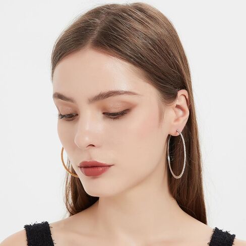 18K Gold Plated Large Rhinestone Hoop Earrings for Women - Women’s Simulated Diamond Big Circle Hoop Earrings, 40/50/60mm Round Hoop Earrings, 925 Silver Sterling Post for Women Jewelry Gift in Saudi Arabia
