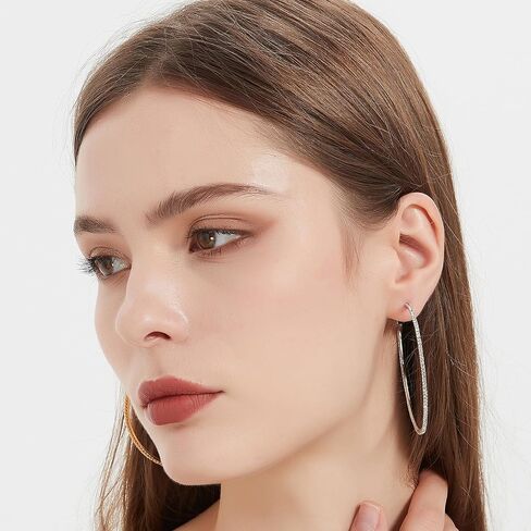18K Gold Plated Large Rhinestone Hoop Earrings for Women - Women’s Simulated Diamond Big Circle Hoop Earrings, 40/50/60mm Round Hoop Earrings, 925 Silver Sterling Post for Women Jewelry Gift in Saudi Arabia