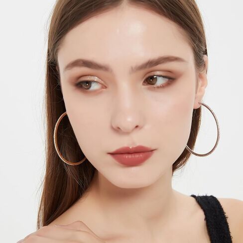 18K Gold Plated Large Rhinestone Hoop Earrings for Women - Women’s Simulated Diamond Big Circle Hoop Earrings, 40/50/60mm Round Hoop Earrings, 925 Silver Sterling Post for Women Jewelry Gift in Saudi Arabia