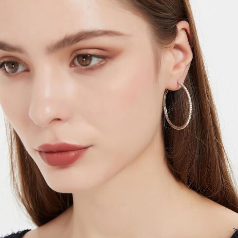 18K Gold Plated Large Rhinestone Hoop Earrings for Women - Women’s Simulated Diamond Big Circle Hoop Earrings, 40/50/60mm Round Hoop Earrings, 925 Silver Sterling Post for Women Jewelry Gift in Saudi Arabia