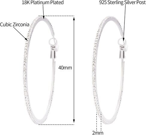 18K Gold Plated Large Rhinestone Hoop Earrings for Women - Women’s Simulated Diamond Big Circle Hoop Earrings, 40/50/60mm Round Hoop Earrings, 925 Silver Sterling Post for Women Jewelry Gift in Saudi Arabia