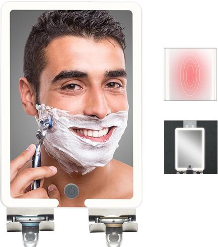 Heated Shower Mirror Fogless for Shaving, Lighted Fog Free Shaving Mirror for Shower, Rechargeable Anti-Fog Shower Mirror with LED Light, 8X5.5inch, Adjust Brightness, with 2 Razor Holders in Saudi Arabia