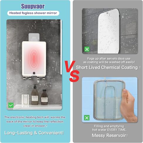 Heated Shower Mirror Fogless for Shaving, Lighted Fog Free Shaving Mirror for Shower, Rechargeable Anti-Fog Shower Mirror with LED Light, 8X5.5inch, Adjust Brightness, with 2 Razor Holders in Saudi Arabia