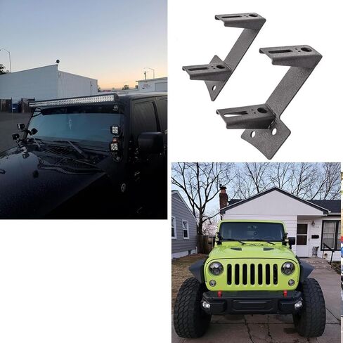 دعامة مزدوجة على شكل حرف A، شريط إضاءة للضباب، مفصل للزجاج الأمامي لإضاءة العمل LED، دعامة تعديل لمصباح السقف لرانجلر JK JKU (أسود) in Kuwait