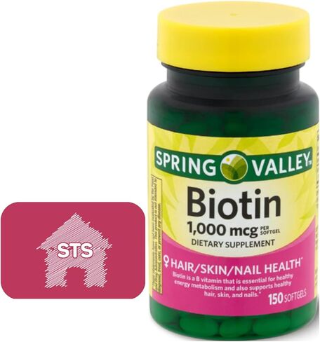 كبسولات هلامية من البيوتين من سبرينج فالي، 1000 ميكروجرام، 150 قطعة + ملصق STS. in Kuwait