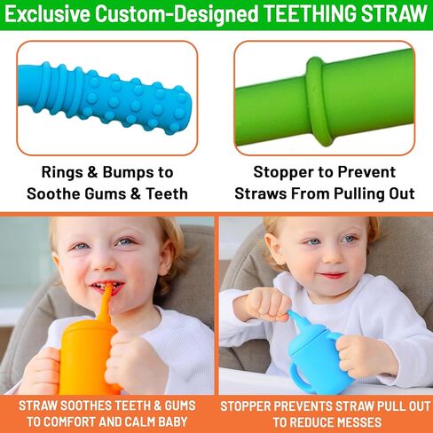 Silicone Cup With Straw Baby Sippy Cups 6-12 Months | Tough Chewable Teething Training Straw Cups for Babies, Soft Infant Cup for Small Hands. Baby Cup Sippy Cups for Baby 6+ Months in Saudi Arabia