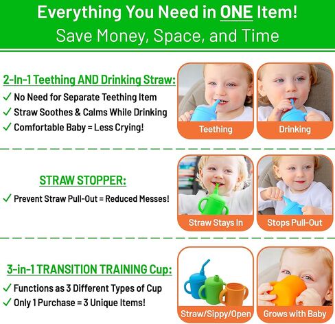 Silicone Cup With Straw Baby Sippy Cups 6-12 Months | Tough Chewable Teething Training Straw Cups for Babies, Soft Infant Cup for Small Hands. Baby Cup Sippy Cups for Baby 6+ Months in Saudi Arabia