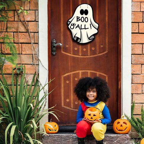 Happy Halloween Boo Y'all Spooky ريفي الخشب علامة ترحيب الخشب شنقا لوحة علامات للمنزل مزرعة الباب الأمامي جدار ديكور الخريف داخلي في الهواء الطلق لوازم حفلات الهالوين 10 × 8 بوصة in Kuwait