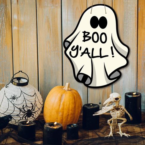 Happy Halloween Boo Y'all Spooky ريفي الخشب علامة ترحيب الخشب شنقا لوحة علامات للمنزل مزرعة الباب الأمامي جدار ديكور الخريف داخلي في الهواء الطلق لوازم حفلات الهالوين 10 × 8 بوصة in Kuwait