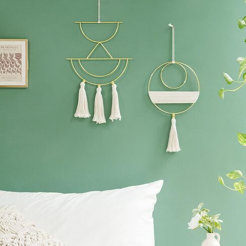 Mkono 2 Pcs Small Macrame Wall Hanging Boho Decor Cute Home Art Ornament with Gold Metal Ring for Bedroom Living Room Nursery Bathroom, 15''H x 10''W and 14''H x 8''W, Small in Saudi Arabia