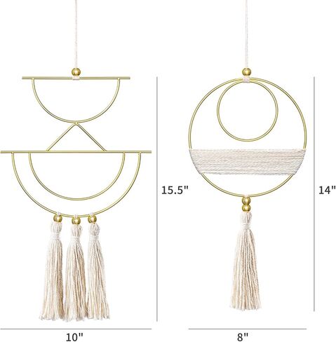 Mkono 2 Pcs Small Macrame Wall Hanging Boho Decor Cute Home Art Ornament with Gold Metal Ring for Bedroom Living Room Nursery Bathroom, 15''H x 10''W and 14''H x 8''W, Small in Saudi Arabia
