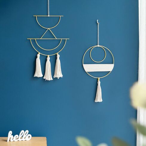 Mkono 2 Pcs Small Macrame Wall Hanging Boho Decor Cute Home Art Ornament with Gold Metal Ring for Bedroom Living Room Nursery Bathroom, 15''H x 10''W and 14''H x 8''W, Small in Saudi Arabia