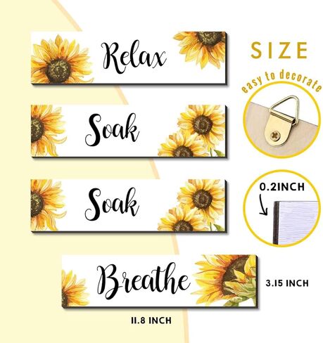 مجموعة لافتات ديكور حائط الحمام في المزرعة مكونة من 4 قطع، لوحات جدارية للحمام عباد الشمس، علامات خشبية للحمام الريفي، لوحة جدارية عباد الشمس، ديكور عتيق للمنزل (أبيض) in Kuwait