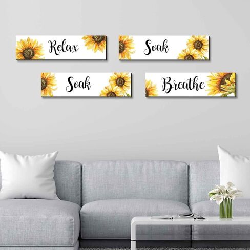 مجموعة لافتات ديكور حائط الحمام في المزرعة مكونة من 4 قطع، لوحات جدارية للحمام عباد الشمس، علامات خشبية للحمام الريفي، لوحة جدارية عباد الشمس، ديكور عتيق للمنزل (أبيض) in Kuwait