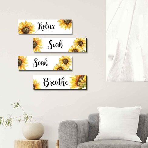 مجموعة لافتات ديكور حائط الحمام في المزرعة مكونة من 4 قطع، لوحات جدارية للحمام عباد الشمس، علامات خشبية للحمام الريفي، لوحة جدارية عباد الشمس، ديكور عتيق للمنزل (أبيض) in Kuwait