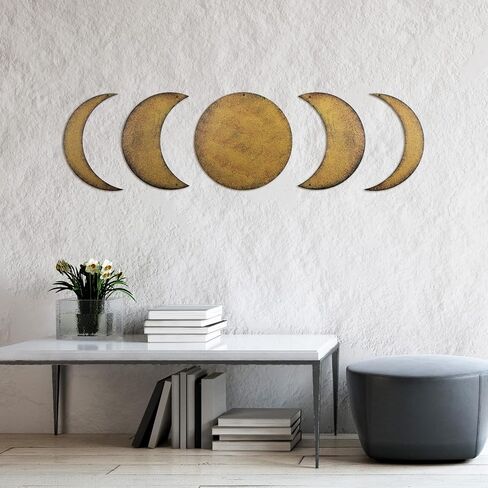 5 Pieces metal moon phase wall decor Rusty Moon Distressed Country Primitive Home Decor boho Wall Art rusty cresent moon Rustic Vintage Farmhouse Hanging Decoration for Home Living Room Bedroom in Saudi Arabia