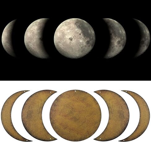5 Pieces metal moon phase wall decor Rusty Moon Distressed Country Primitive Home Decor boho Wall Art rusty cresent moon Rustic Vintage Farmhouse Hanging Decoration for Home Living Room Bedroom in Saudi Arabia