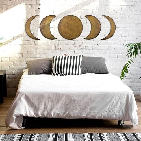 5 Pieces metal moon phase wall decor Rusty Moon Distressed Country Primitive Home Decor boho Wall Art rusty cresent moon Rustic Vintage Farmhouse Hanging Decoration for Home Living Room Bedroom in Saudi Arabia
